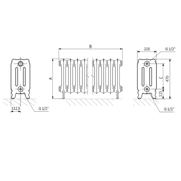 TERMA Oxford článkový radiátor 470 schéma